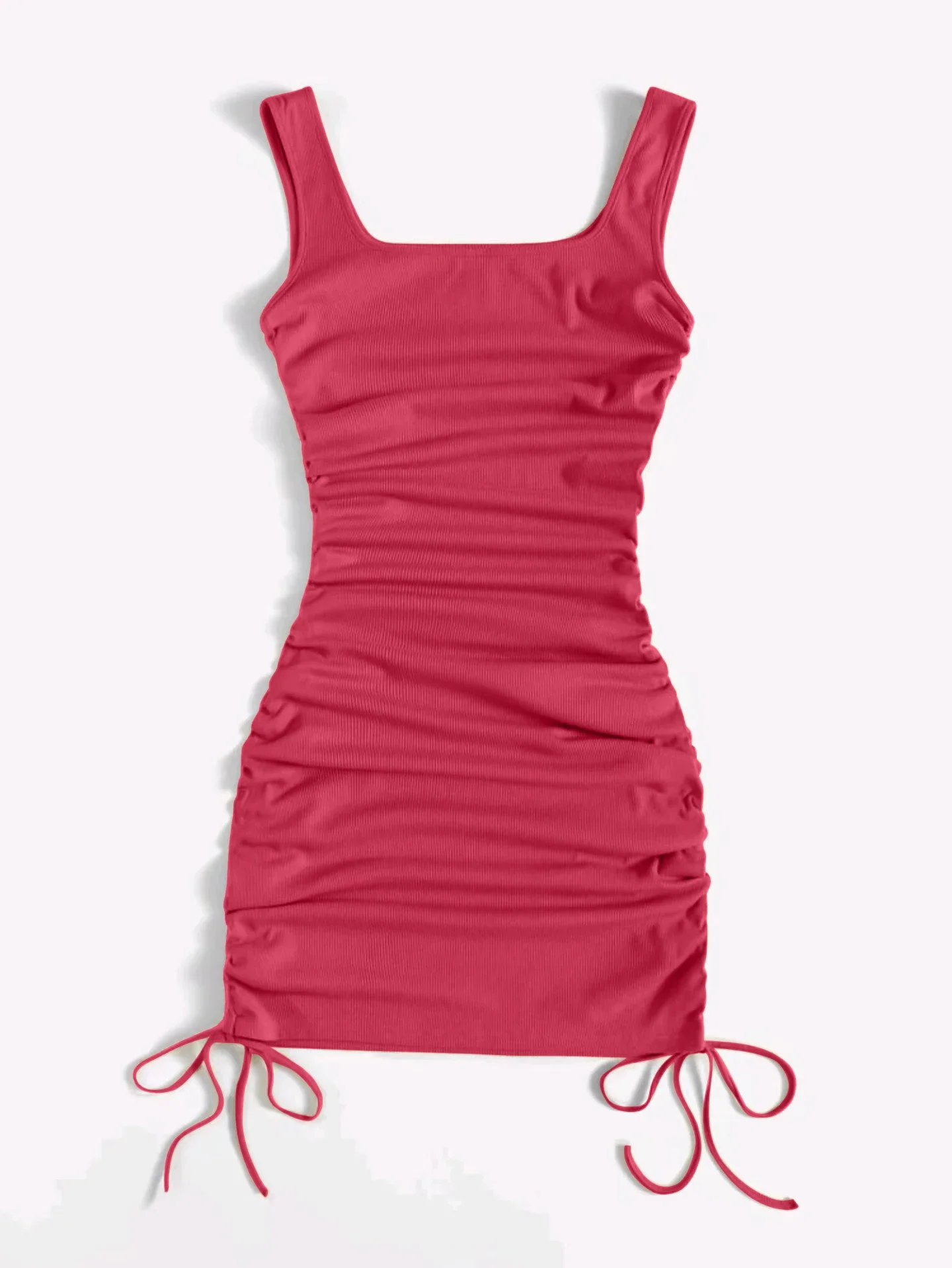 Sommerkleid mit gerippter Weste und Kordelzug, plissiert, enger, elastischer Hüftrock