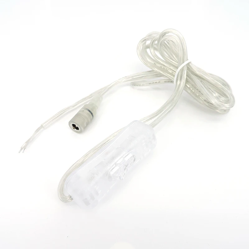 

2m 304 Light Switch button transparent DC Female Power Cable 3A 12V 5V 5.5mmx2.1mm Connector ON OFF for LED Strip Neon Light