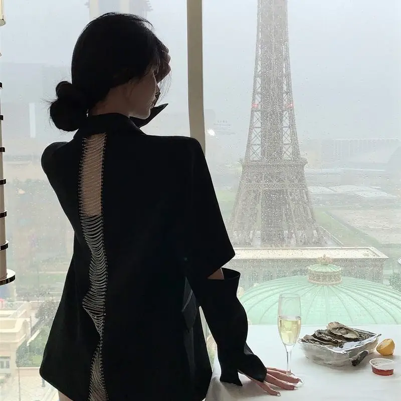 Cappotto corto da donna Nuovo in abiti esterni Giacca corta Donna Vita rossa Paillettes Perline scintillanti Misto lana di fascia alta Giallo