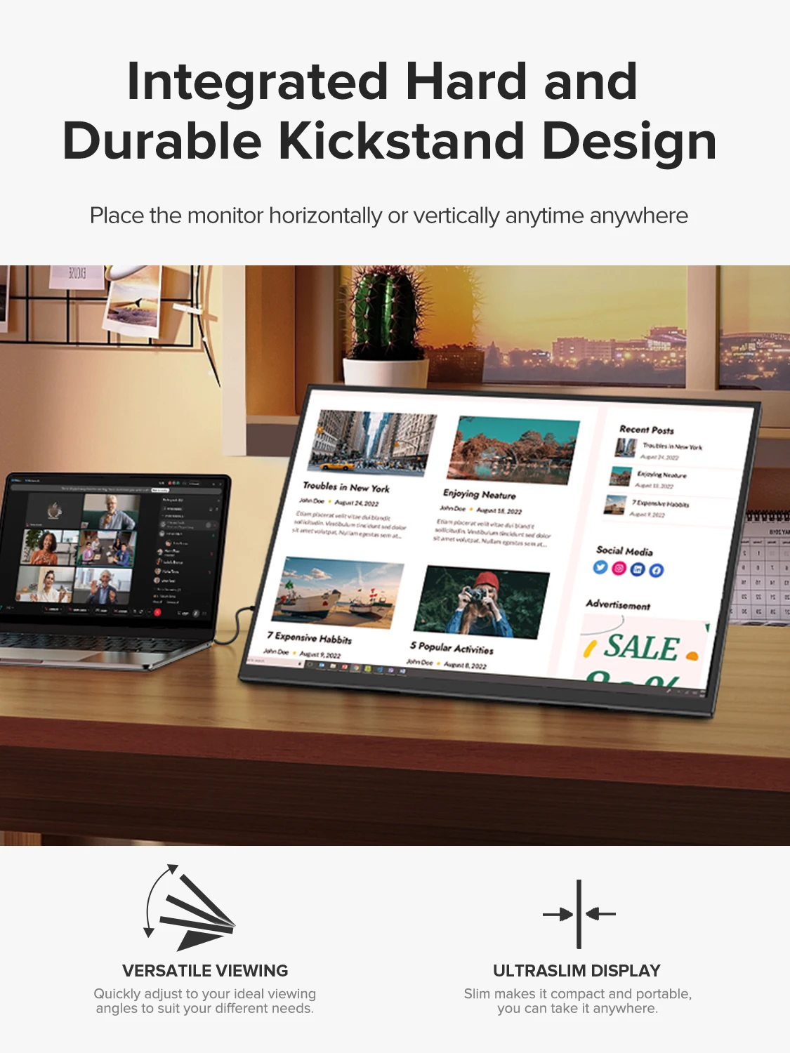 شاشة ألعاب محمولة UPERFECT مقاس 21.5 بوصة تعمل باللمس 120 هرتز بدقة 1080 بكسل مع حامل ومكبر صوت HDMI USB C شاشة خارجية لأجهزة الكمبيوتر المحمول والهاتف والحاسوب Xbox Switch