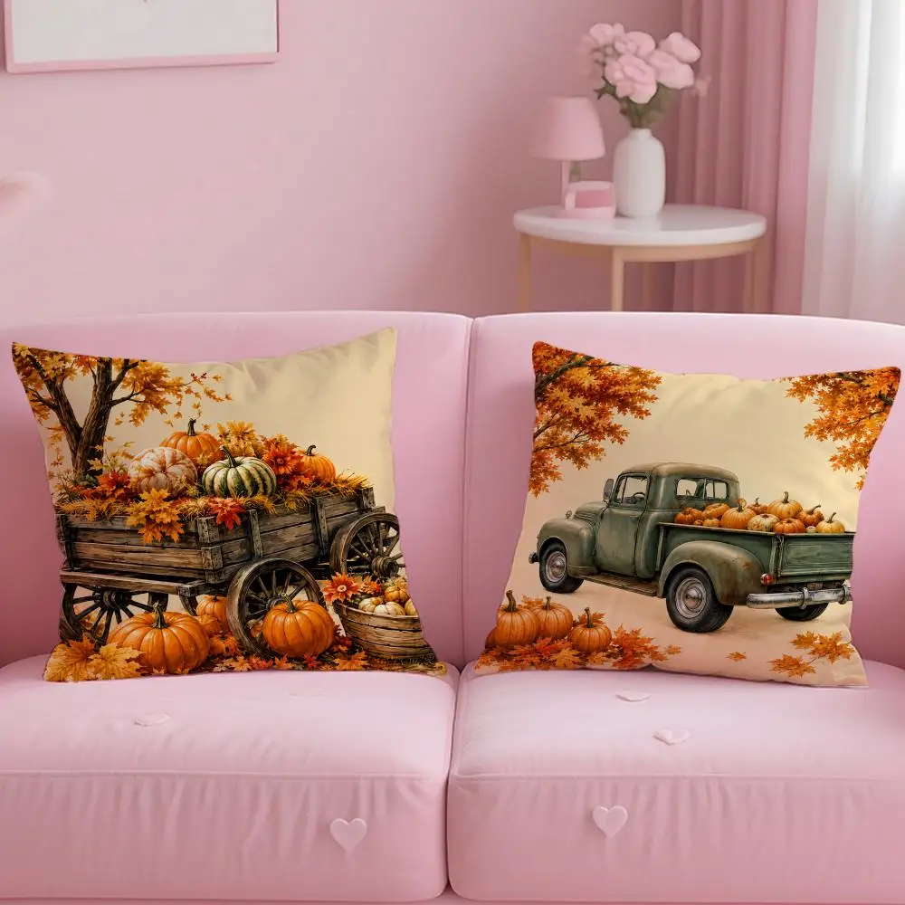 Vintage Autumn Harvest Pumpkin Cushion Cover Comfortable Double Sided Pillow Cover For Car Sofa Bedroom & More