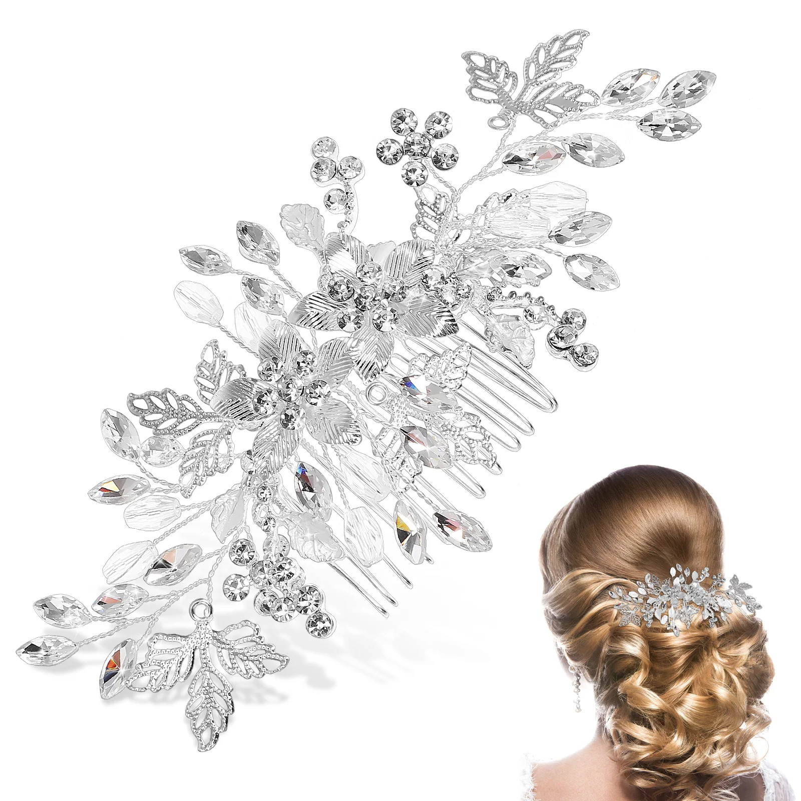 

Rhinestone Tuck Comb Wedding for Bride Bridesmaid Hair Clips Flower Decor Side Headgear