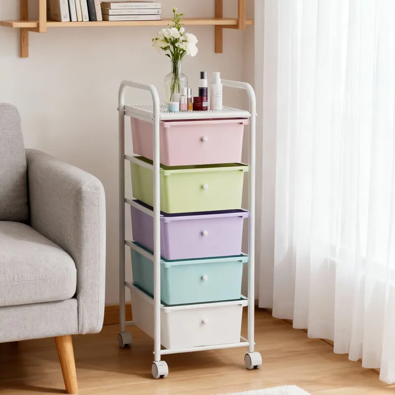 Drawer storage cabinet Multi-layer pulley movable push-pull household floor-to-ceiling chest of drawers Carbon steel locker