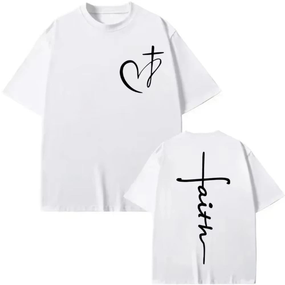 Limited Heart Cross Christian Jesus Faith Over Fear Bible Verse Merch T Shirts Men's Women Casual Fashion Short Sleeve T-shirts