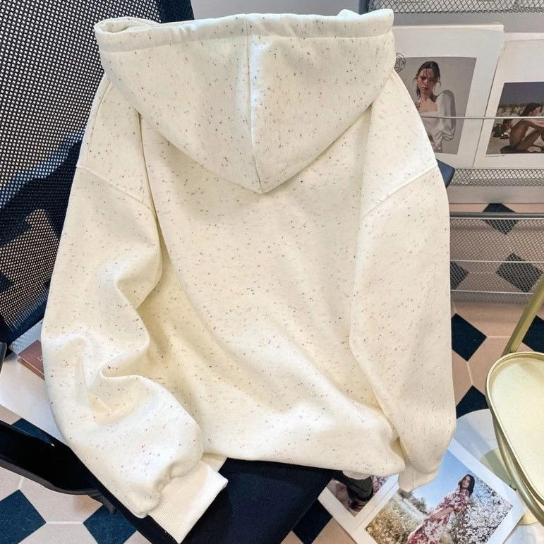 Trendy Korean Style Speckled Embroidered Hoodie Unisex Fall Loose Fit True Shoulder Ins Aesthetic Casual Outerwear Tops