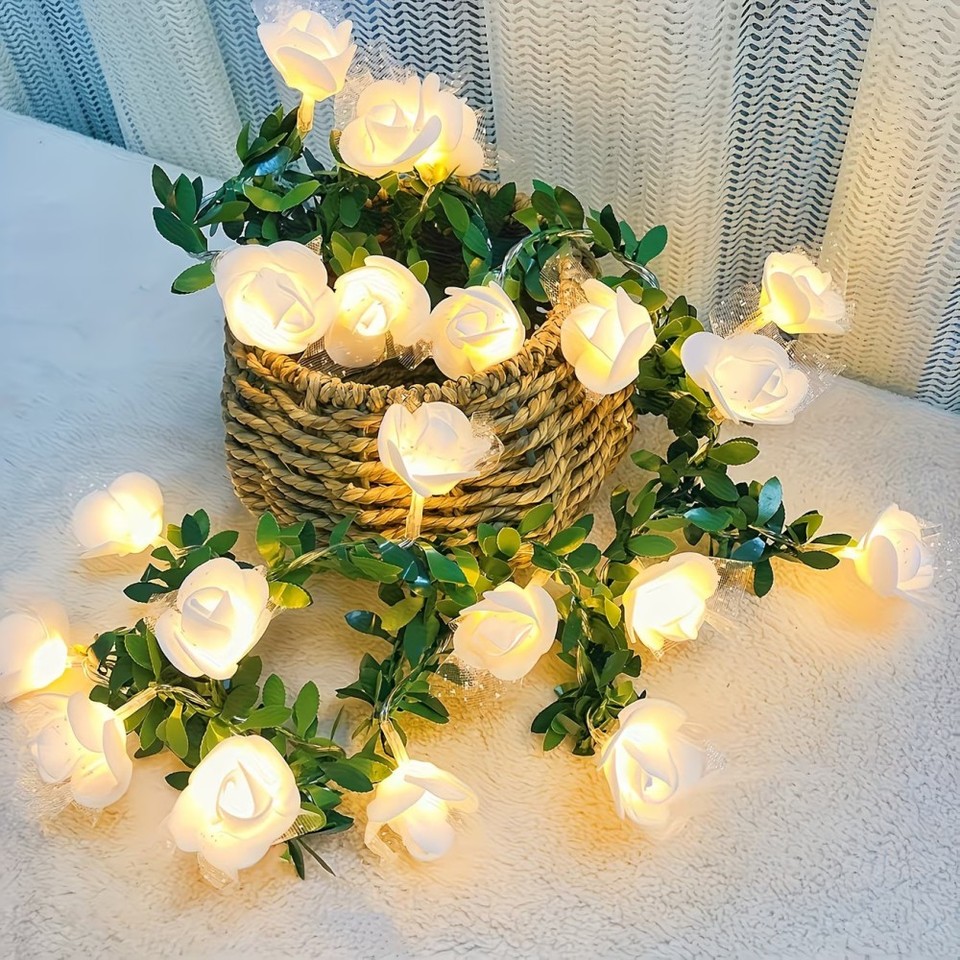  1PC 20/40 LED Rose Flower String Lights Battery Powered Flower Rose Night Lamp For Wedding Valentines Day Party Garland Decor 