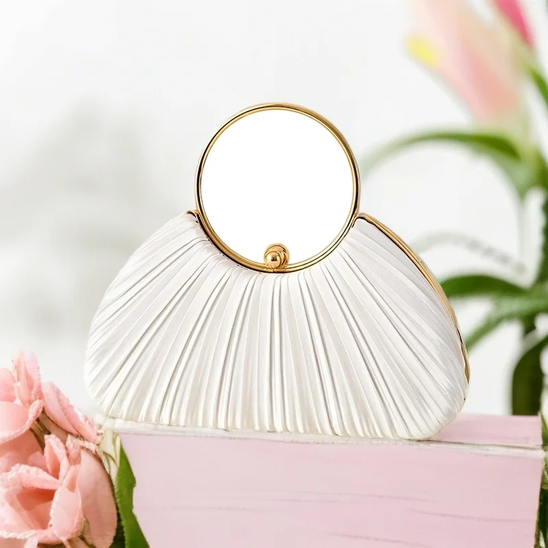 

Simple Satin Ruffled Dinner Bag Hoop tote messenger bag wedding banquet clutch fashion Ladies Evening Bag Purse