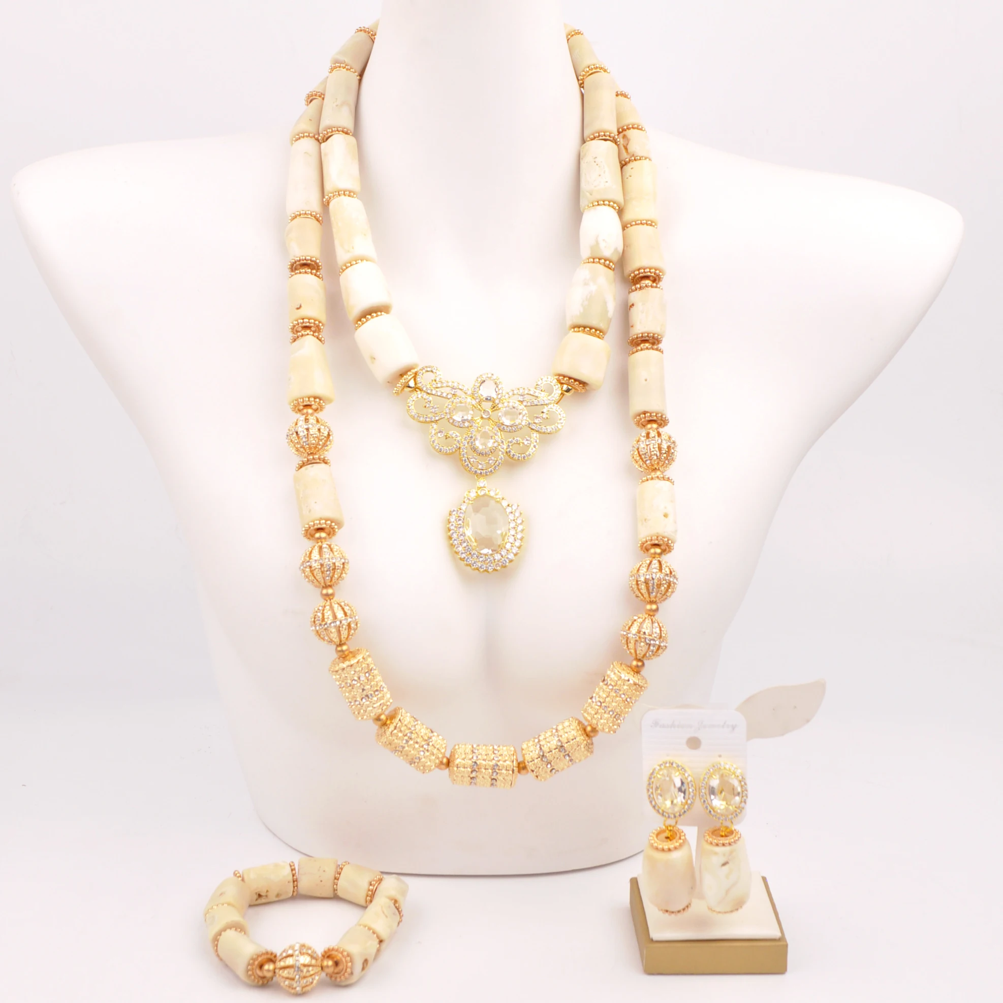 

Fashion White Original Coral Necklace African Beads Jewelry Set