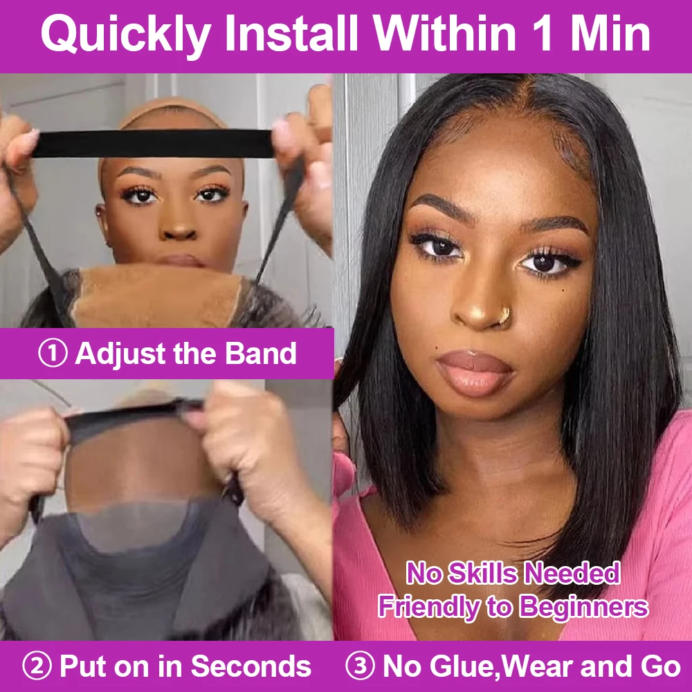 250% Density Straight Short Bob Wig 13x4 13x6 HD Lace Front Brazilian Remy Human Hair Glueless Ready to Wear Pre Plucked For Black Women