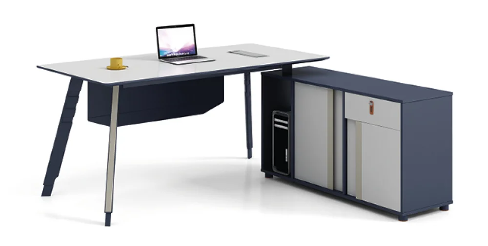 أحدث مكتب كمبيوتر مكتبي MDF حديث لعام 2019 من Foshan على شكل حرف L لوحة طاولة خشبية للمدير التنفيذي للمكتب التنفيذي #2