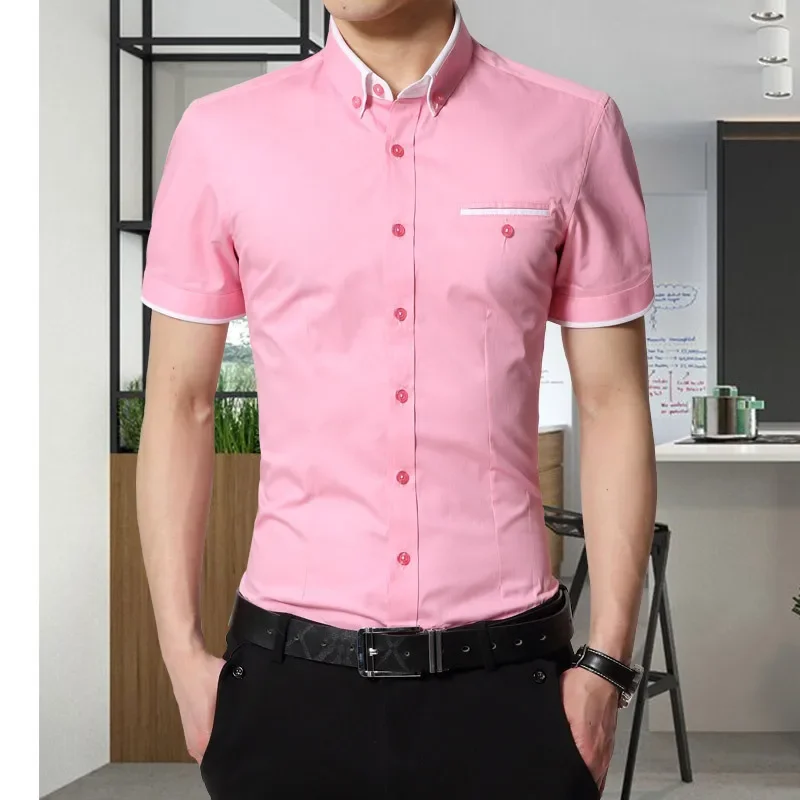 TFETTERS, nueva marca de llegada, camisa de negocios de verano para hombres, camisa informal de manga corta con cuello vuelto, camisas para hombres,