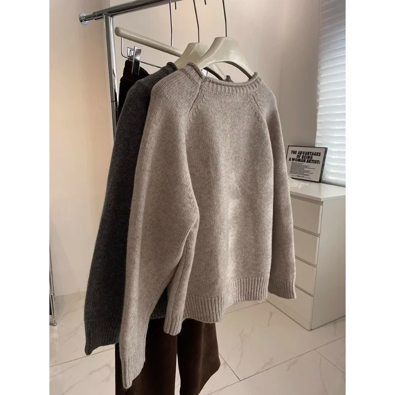 겨울철 여성용 한국 만화 곰 자카드 스웨터, 루즈핏 슬림 라운드넥 풀오버 니트 상의