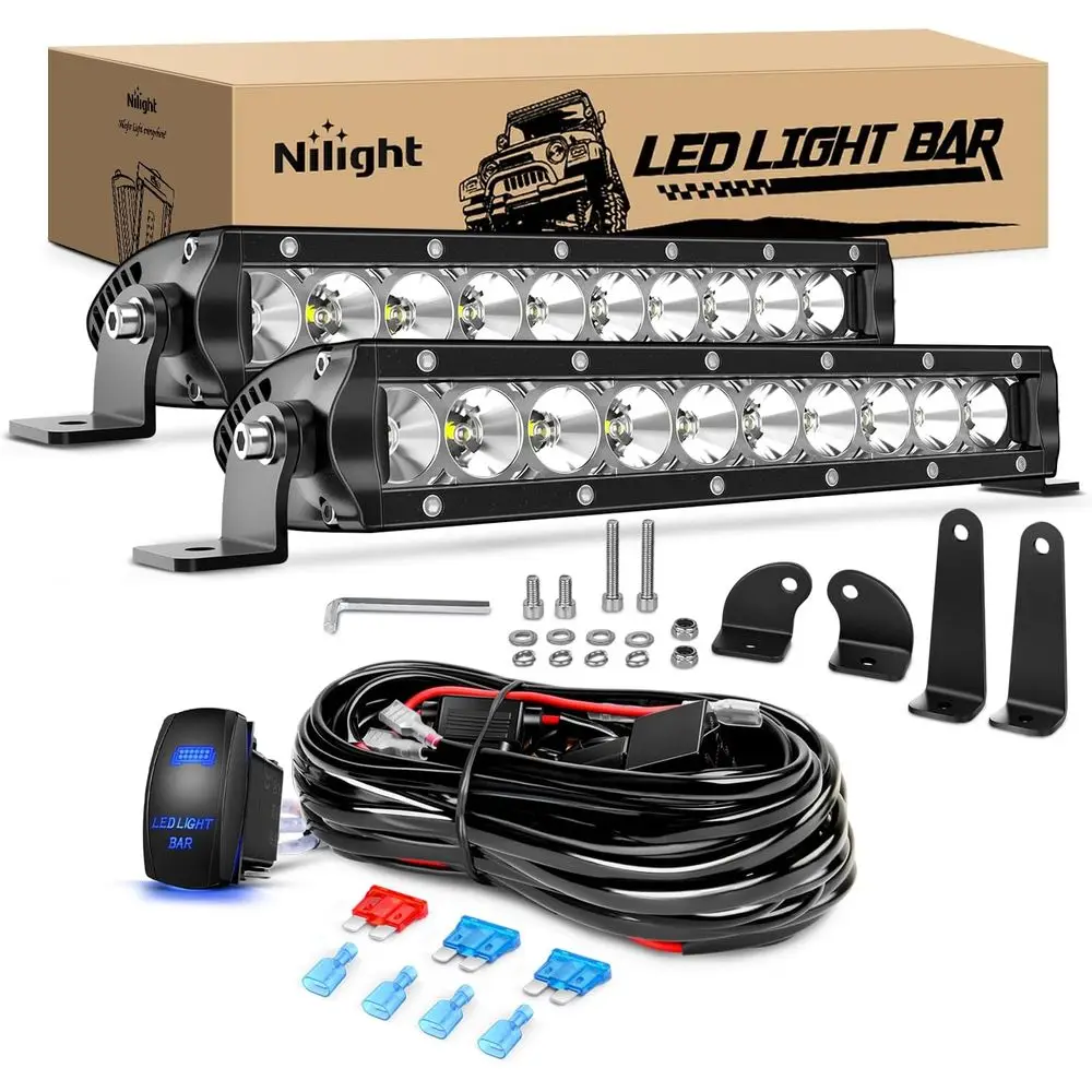 

Pair of 11-Inch 50W Slim LED Light Bars with 5000LM Spot & Flood Combo for Trucks, SUVs, ATVs, Boats, and More