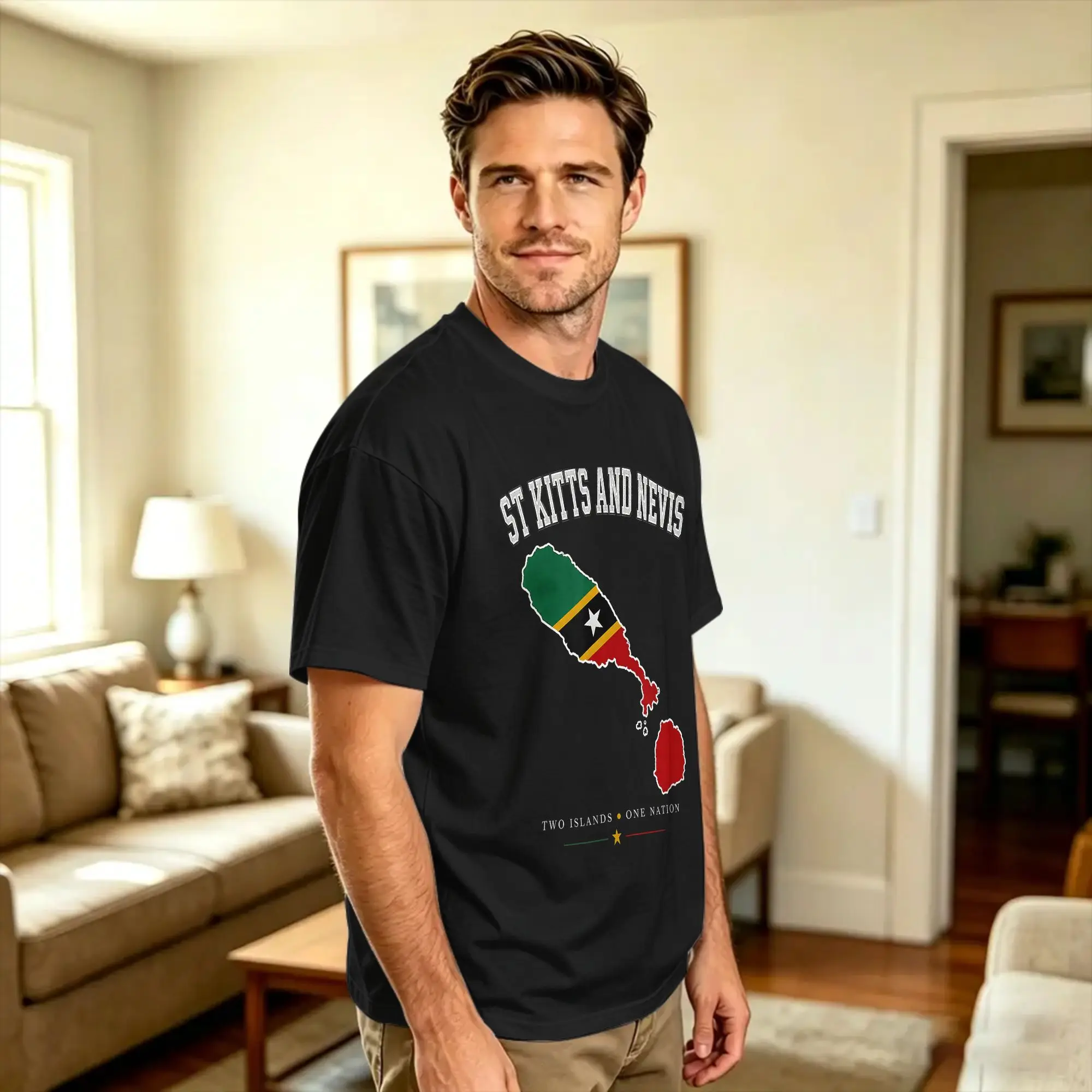 ST Kitts and Nevis Flag and maps T-Shirt Beach  Pure Cotton T-Shirts For Men Casual Tshirt Short-Sleeved Y2K Retro Tops
