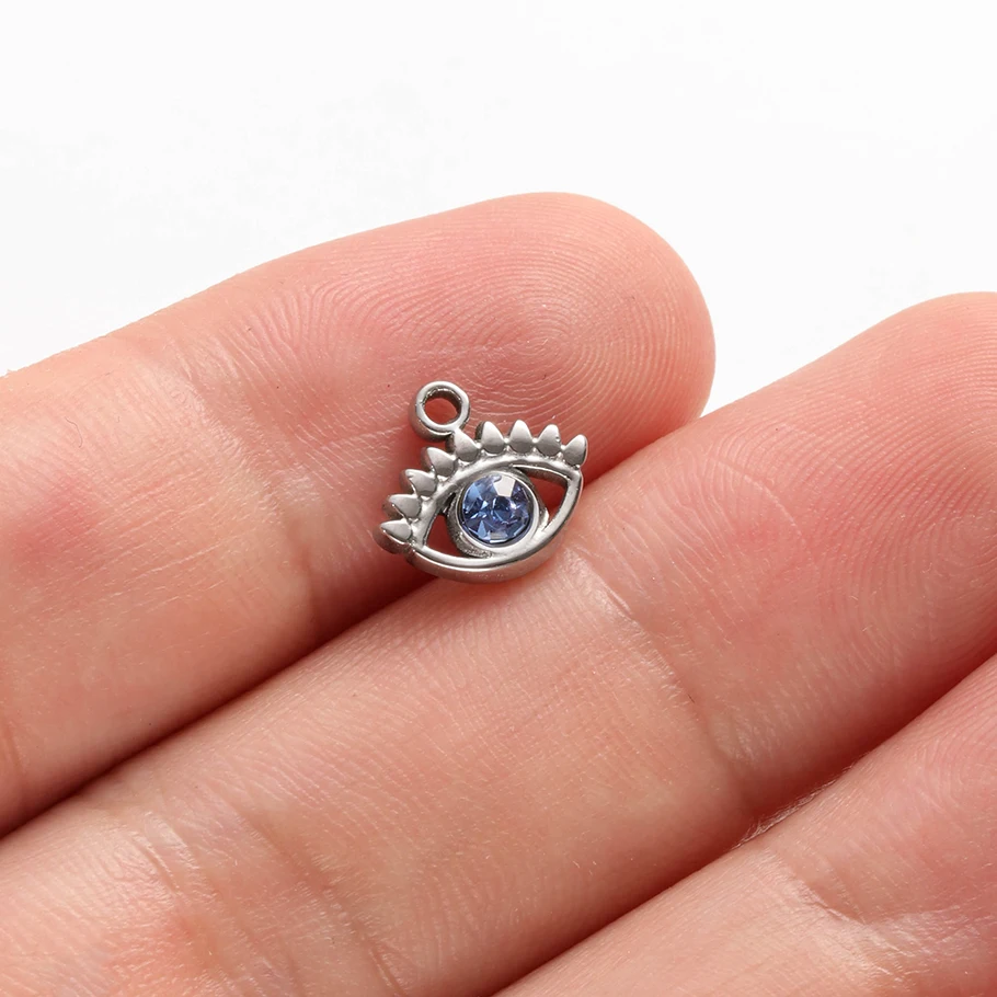 6 Stück böser Blick Anhänger, dunkelblaue Herz- und Mondaugen-Anhänger, Strass-Edelstahl-Anhänger für die Schmuckherstellung, Halskette, Schlüsselanhänger – Detail 6