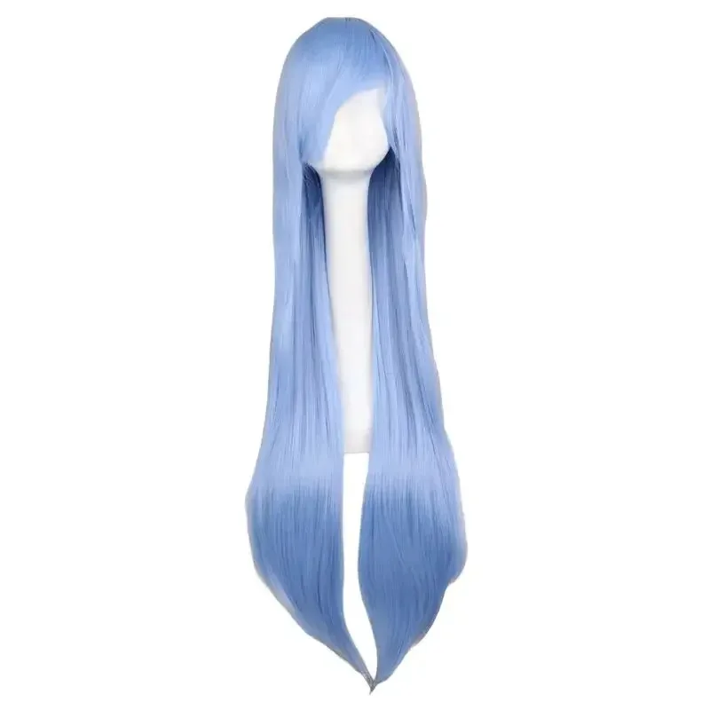 2025 aaa QQXCAIW النساء الرجال طويل مستقيم شعر مستعار تأثيري حفلة الضوء الأزرق 40 ''100 سنتيمتر مقاومة للحرارة الاصطناعية خصلات الشعر المستعار #1