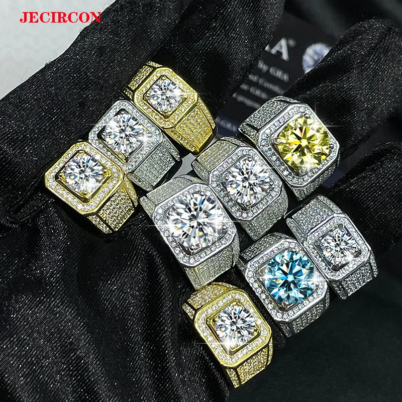 

JECIRCON Мужское смелое и сверкающее кольцо из стерлингового серебра S925, обручальное кольцо белого/зеленого муассанита 1 карат/2 карата, роскошные прочные ювелирные изделия