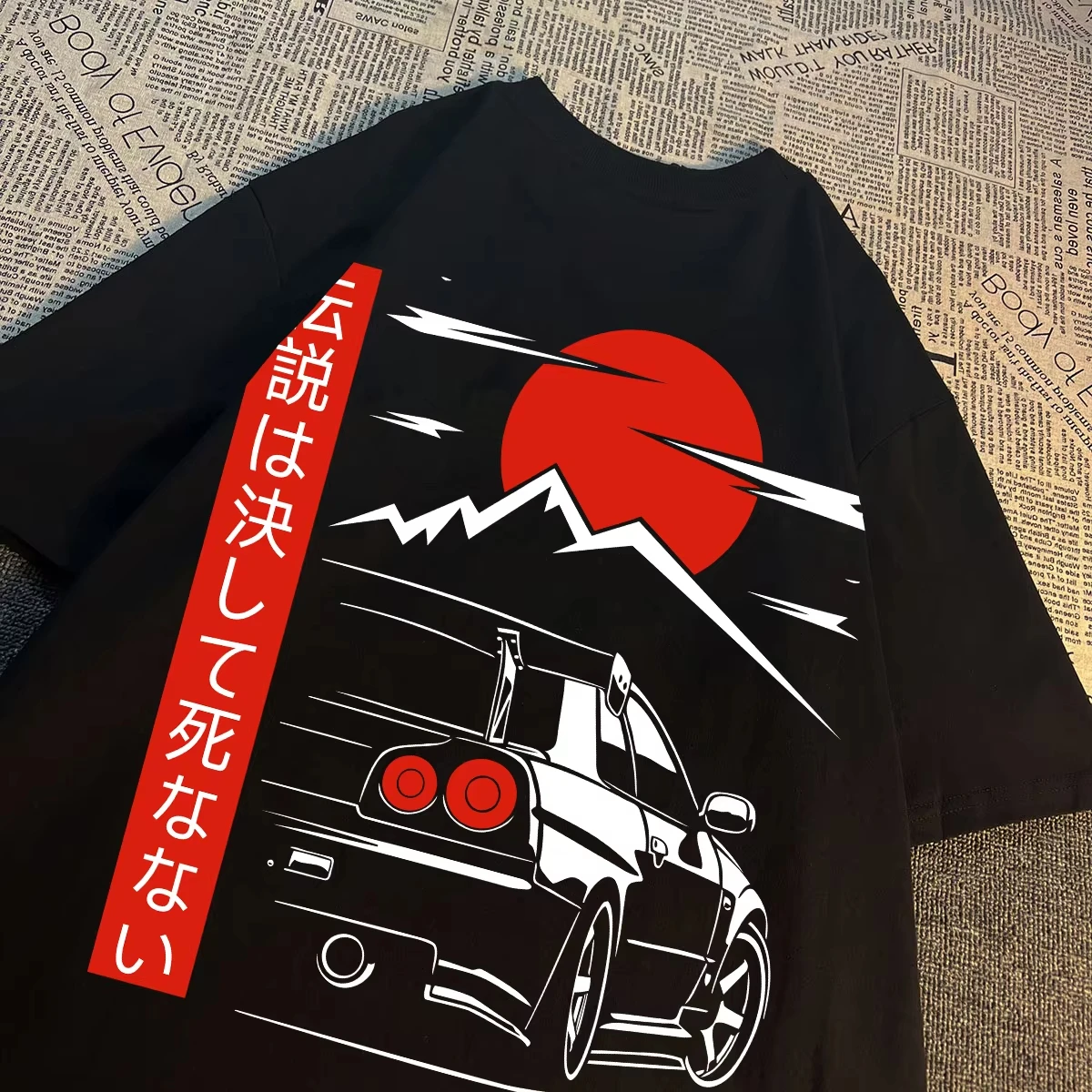 Japanese Style Car JDM Culture GTR R34 Racing T-shirt Men women Back Printed Street Wear Original Design Oversized unisex tees