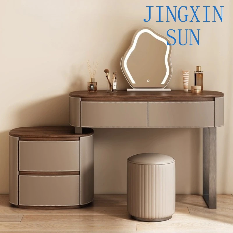 Saddle Leather Light Luxury Makeup Table Makeup Vanity Dressing Table Vanity Makeup Desk Dresser Bedroom Furniture Vanities