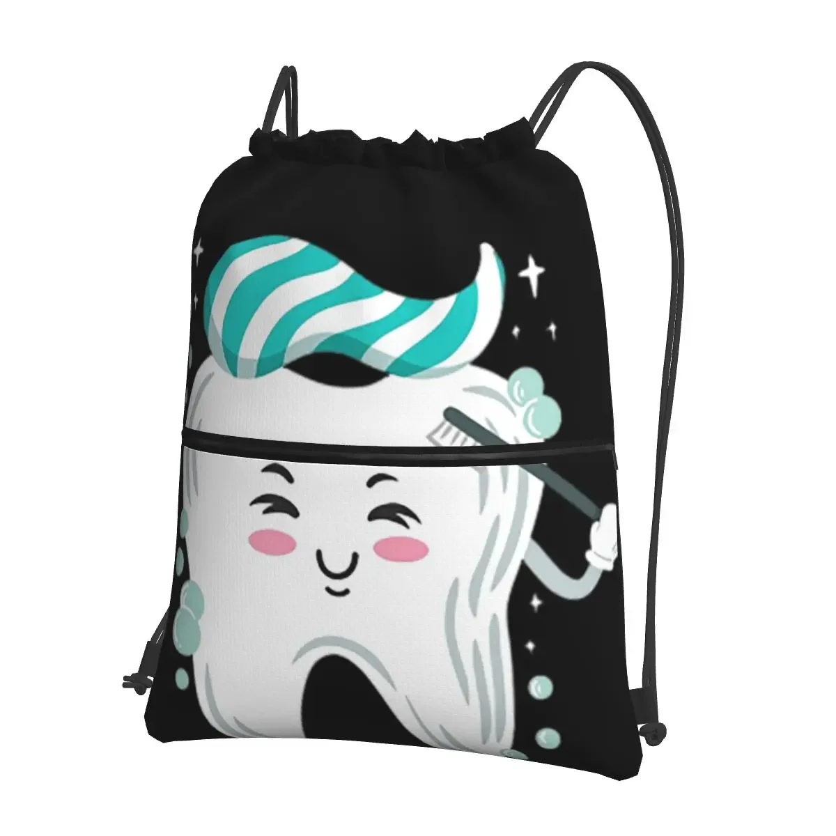 Dentist Teeth Kawaii Portable Backpacks Drawstring Bag Fashion Drawstring Bundle Pocket Book Bags For School Students