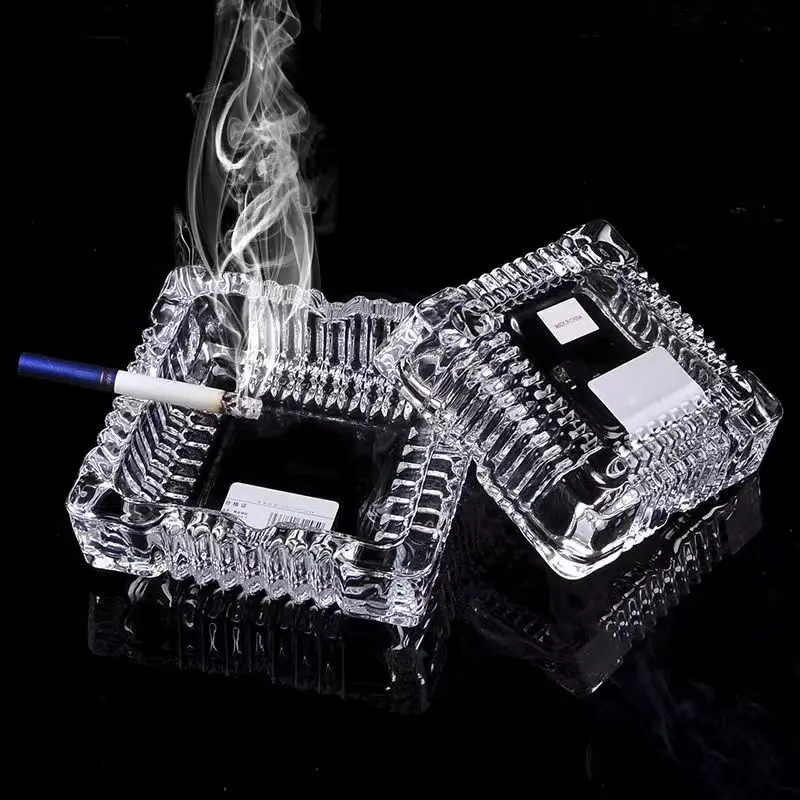 Crystal Clear Four Square Glass Ashtray, Modern and Elegant for Smoking Lovers,cenicero