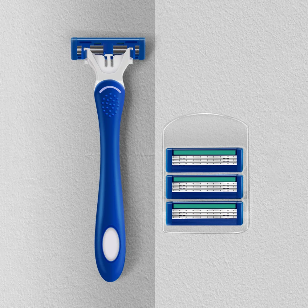 

Blue Handle Design Stainless Steel Razor for Men and Women 1 Handle + 4 Safety Razor Set Manual Shaving Knife Wholesale