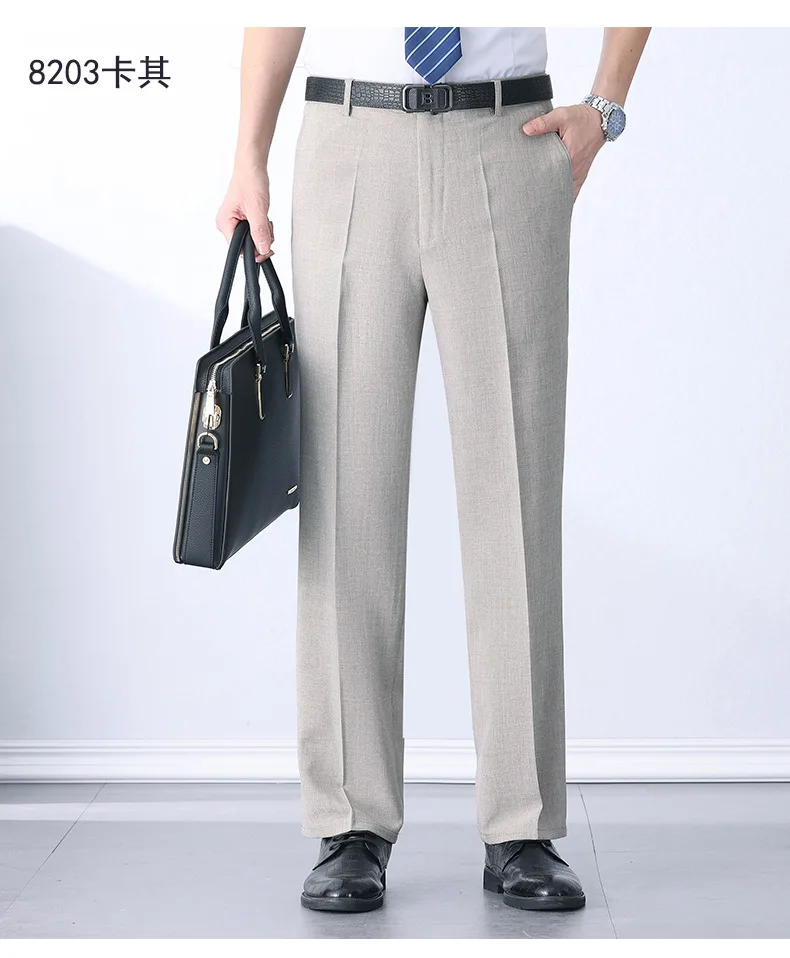 

High Waist Loose Thin Summer Linen Suit Pants Mens Clothes Flat Business Office Formal Dress Trousers For Male Size 40 42 44