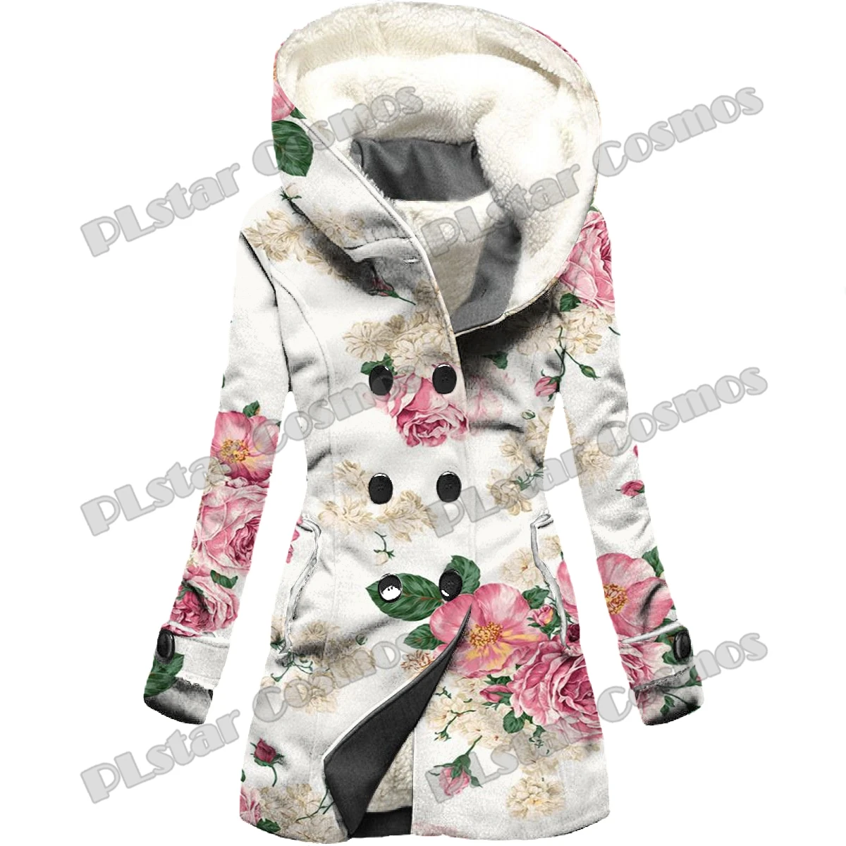 Kwiaty i nerkowce Kwiatowy wzór 3D Nadrukowany na całej powierzchni Moda Kobieta Płaszcz z kapturem Zimowy Casual Gruba ciepła kurtka z kapturem HR12