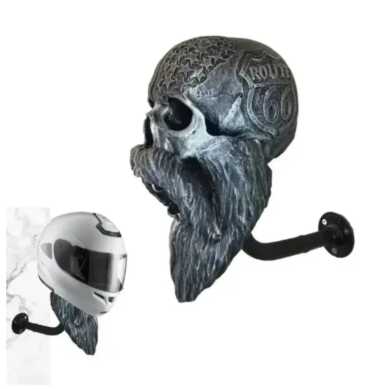 Skull Helmets Holder Wall Mount Motorcycle Skull Hat Stand Wall Mounted Hanger Resin Crafts Decorative Skull Helmets Holder