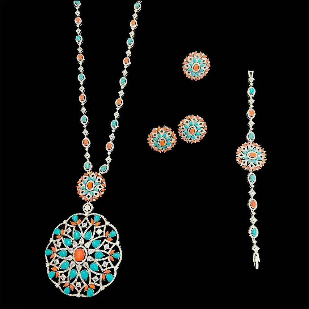 

Soramoore Original Luxury Turquoise Necklace Earrings Jewelry Sets For Women Bridal Wedding Russia Dubai Bridal Party Gift