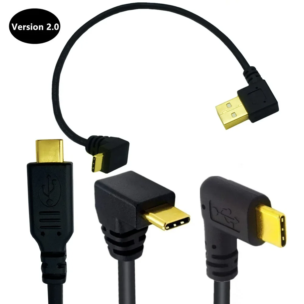 Conector de cable de carga de sincronización de datos USB 2,0 (tipo A) macho a USB 3.1 (tipo C) macho 90 de ángulo izquierdo chapado en oro