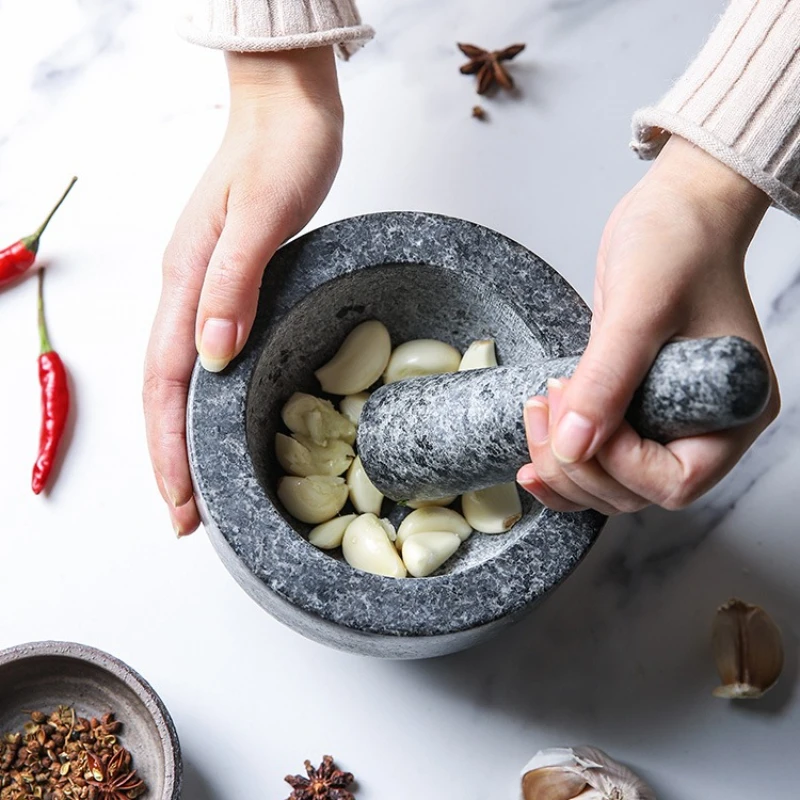 Mortar and Pestle Set Heavy Natural Granite Spice Grinder Bowl, Herb Crusher, Make Fresh Guacamole at Home