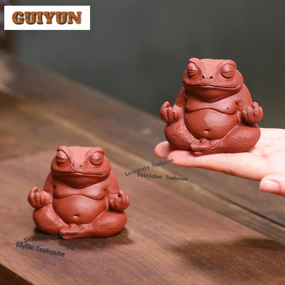Yixing Purple Clay Meditating Toad Tea Pet Antique Tea Games Tea Figurine Play Toys Tea Statue Ornaments Craftsmanship Craft