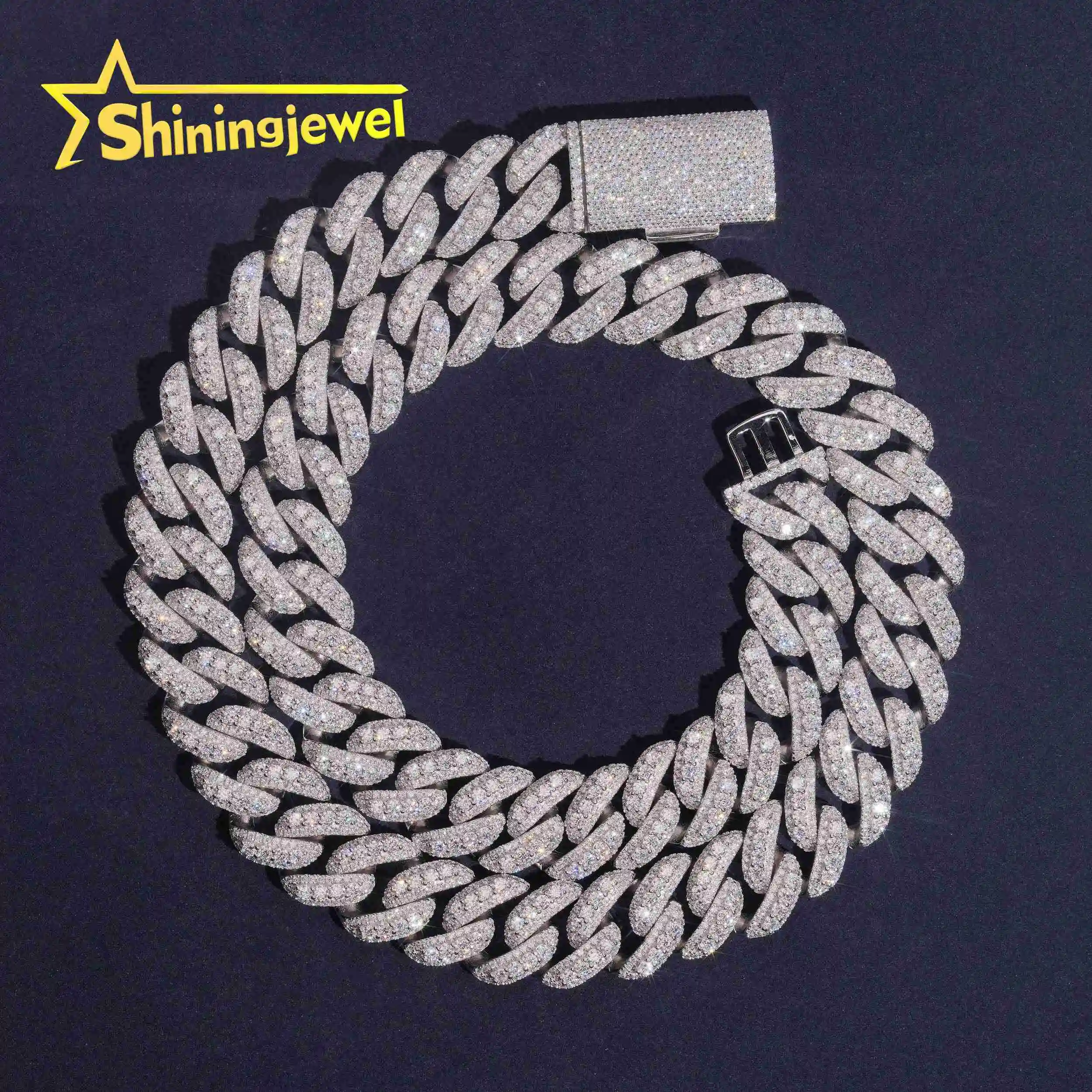 Hot Selling Sterling 925 Silver 18mm Width Moon Shape Moissanite Cuban Chain Link Custom Men Women Hip Hop Iced Out Chain,