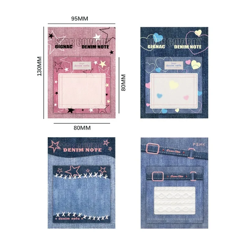 40sheet Retro Y2K Style Scrapbooking Memo Pad for Kids Denim Blue Color Series Fashion Small Writing Pad Lovely Sticky Note