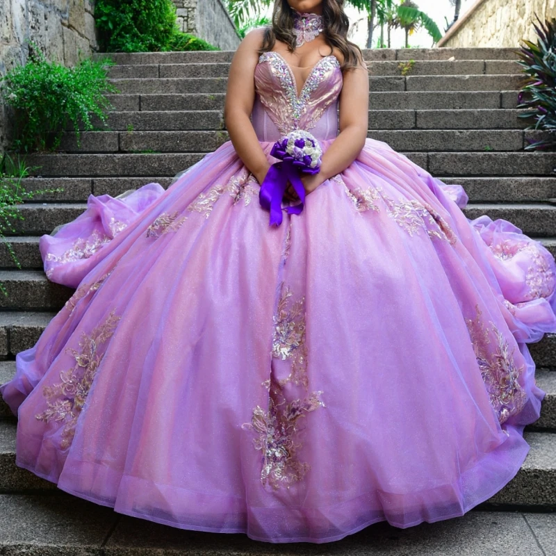 

Розовые блестящие платья Quinceanera с открытыми плечами, аппликация, кружево, бисер, кристалл, тюль, вечерние, день рождения, милое платье 16, Vestidos 15 De