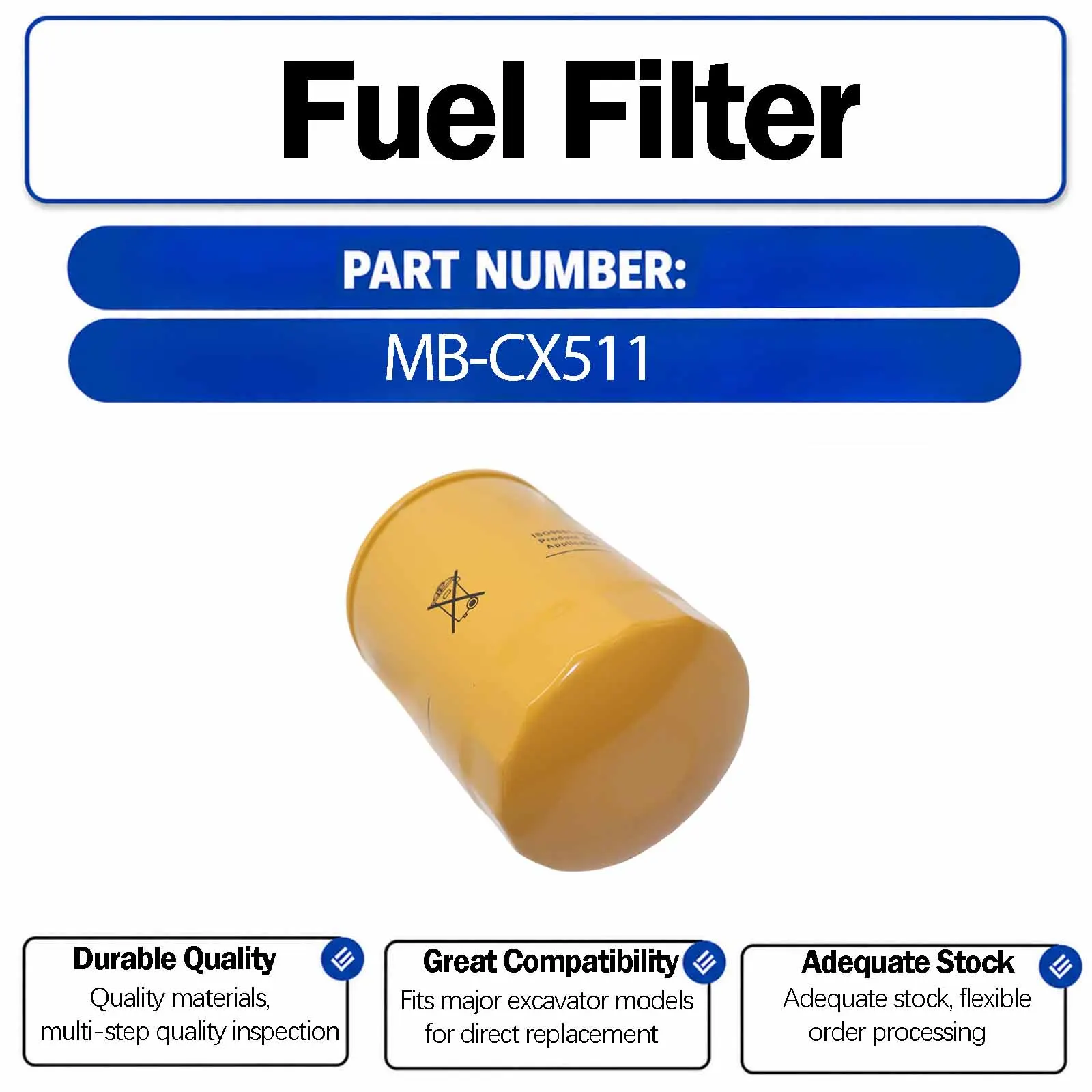 Fuel Filter FC-1003 MB-CX511 V2607-T Engine Overhaul Rebuild Kit Compatible with KUBOTA V2607-T Engine Piston 1J700/2111