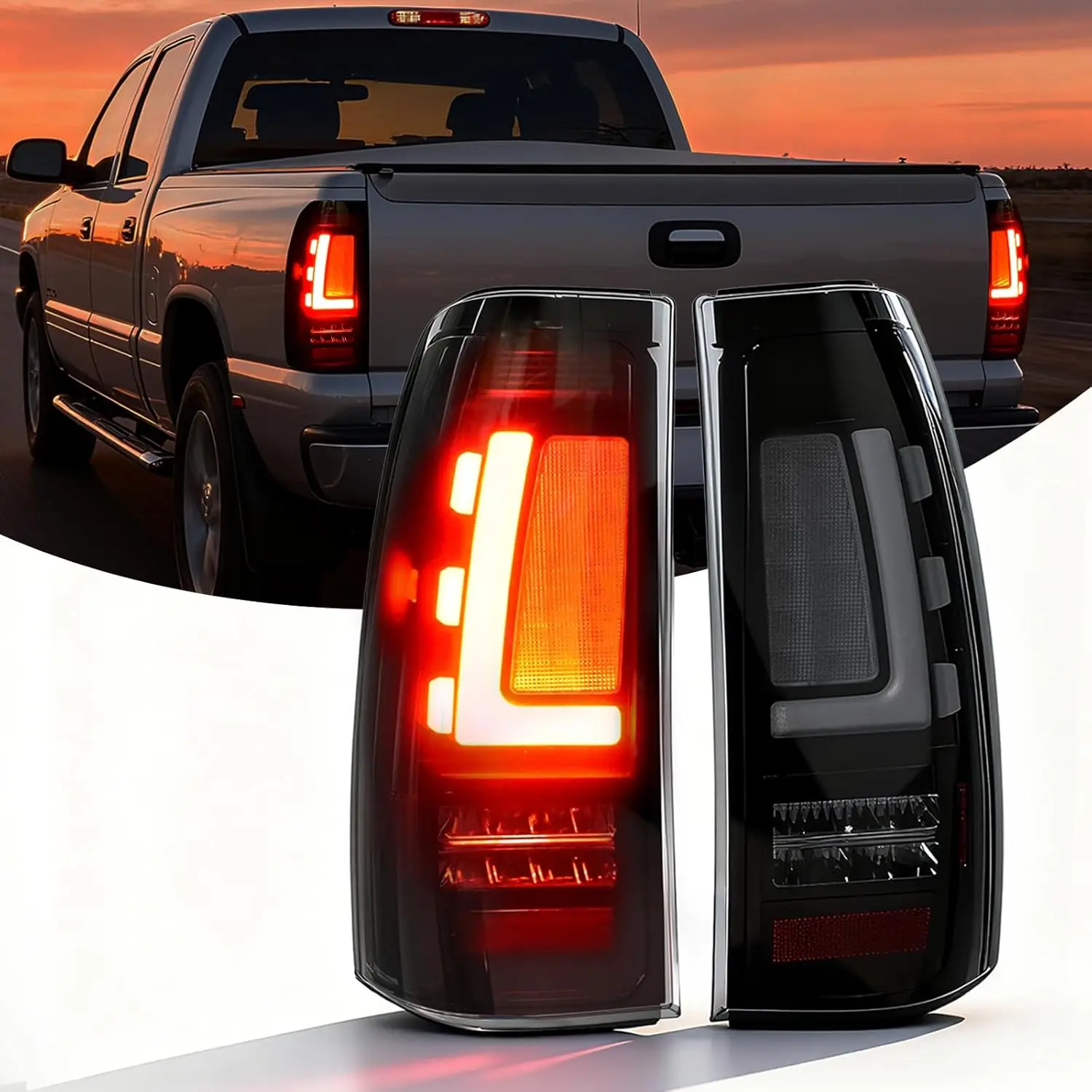 

LED Tail Light for 1999-2002 Chevy Silverado 1500/2500 Rear Light Assembly for 1999-2006 GMC Sierra 1500/2500 Start-Up Animation