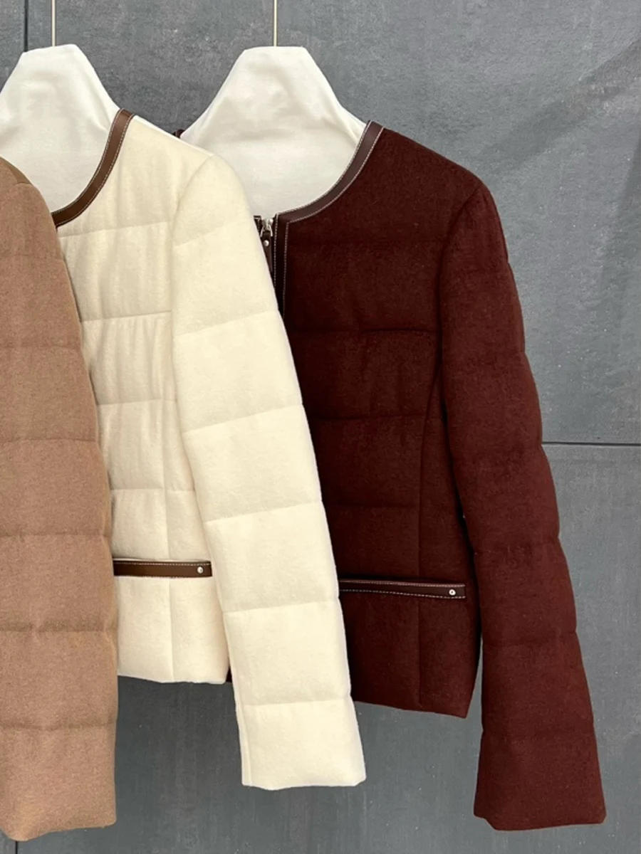 2025 automne et hiver nouvelle laine Style français taille décontractée minceur laine couture doudoune pour les femmes