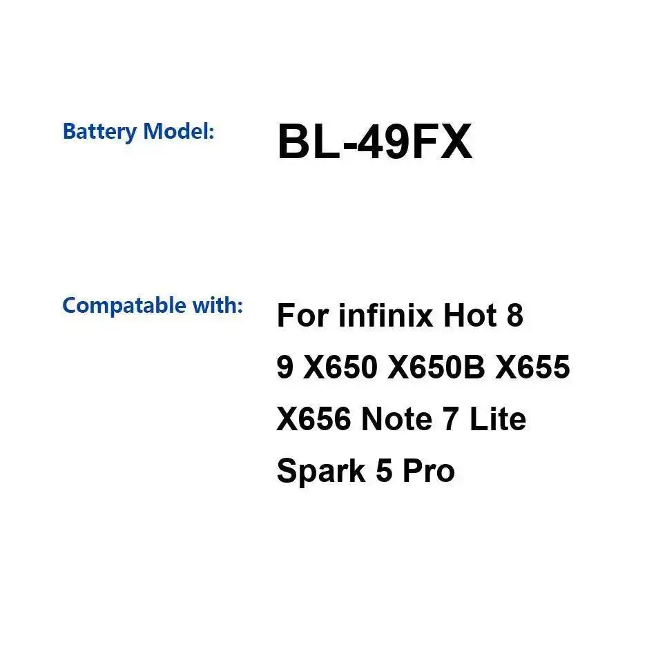 

BL-49FX для Infinix Hot 8 9 X650 X650B X655 X656 Note 7 Lite Spark 5 Pro Безопасный аккумулятор для мобильного телефона 5000 мАч