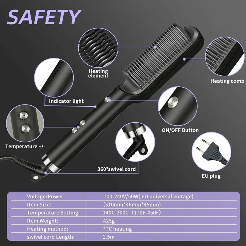 Plancha de pelo profesional de calentamiento rápido, peine caliente eléctrico, alisador de pelo, cuidado Personal, cepillo de peinado multifuncional