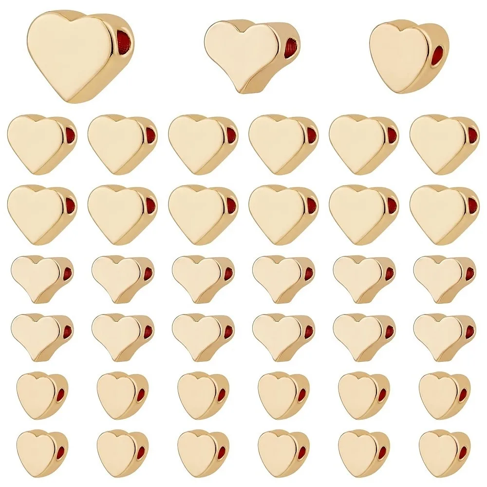 90pcs 14K Gold Heart Beads 3 Sizes Heart Spacer Beads Metal Love Heart Charm Long-Lasting Loose Beads for DIY Necklace Bracelet