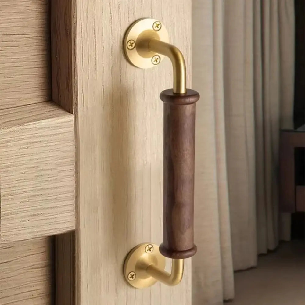 خشب متين خشب الجوز مقبض ضوء قاعدة نحاسية فاخرة مقبض نحاسي ديكور عتيق مقابض أبواب عتيقة عالية الجودة