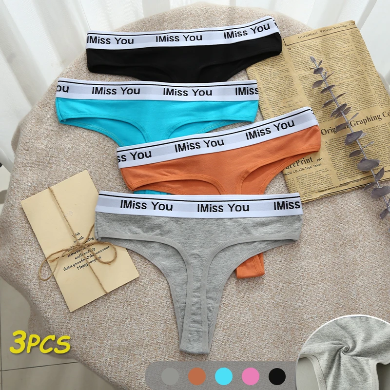 

3PCS Cotton Bright Young Girl Lingerie Sexy Women Underwear Low Waisted T-back Comfortable Fitting Tanga Fashion Letter Panties