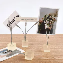 1PC Small Cube 3 Clips Metal Card Note Holder Memo Clips Scrapbook Photo Clamps Stand Message Card Holder Office Desk Organizer