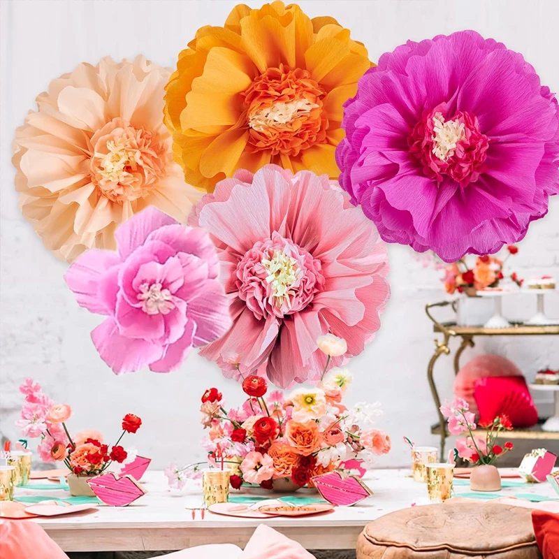 5-teiliges Set mit riesigen rosa Seidenpapierblumen für Partys, 20 Zoll (ca. 50,8 cm) Frühlings-/Sommer-Geburtstagsparty-Dekoration, für den Frühlings- und Geburtstagsgebrauch – Detail 5