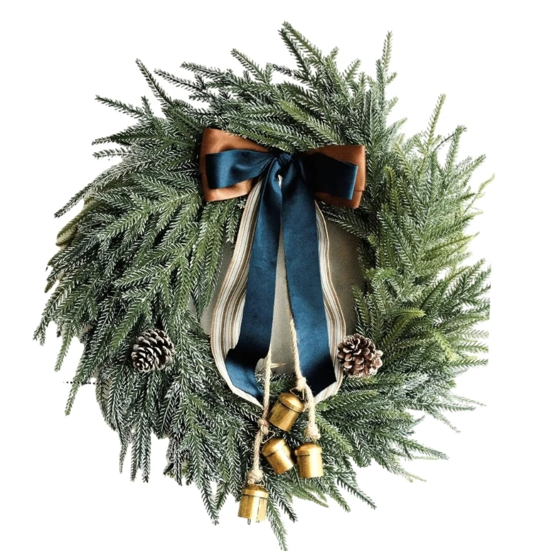 Large Christmas Wreath for Front Door Beautiful Christmas Wreath with Bowknot and Bells for Home or Storefronts Decors