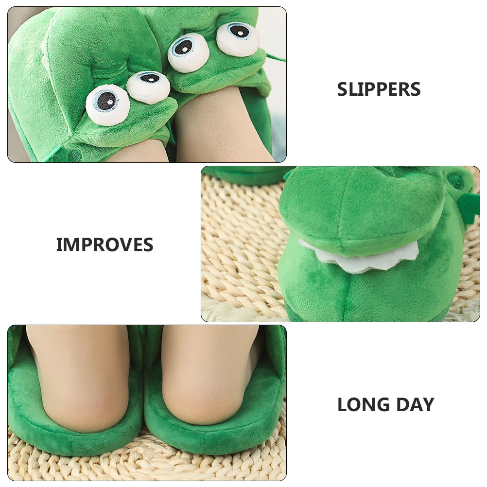 

1Pair Funny Winter Slippers Green Comfortable Home Wearing Shoes Warm Thick Bottom Non-Slip Indoor Slippers for Women