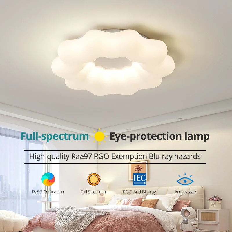 

Bedroom Lamp LED Ceiling Light Personality Cream Style Creative Flower Eye Protection For Living Study Room Balcony Loft Fixture