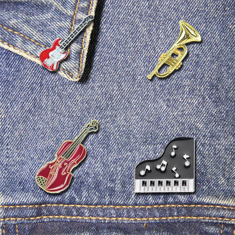 Music Instruments Enamel Pin Brooch Guitar Piano Cello Trumpet Lapel Badges Clothes Jewelry